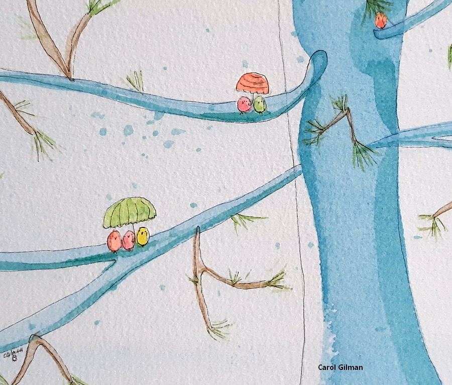 Art for girl's room. Umbrella Painting. Visit my Gallery for currently available cute bird paintings.