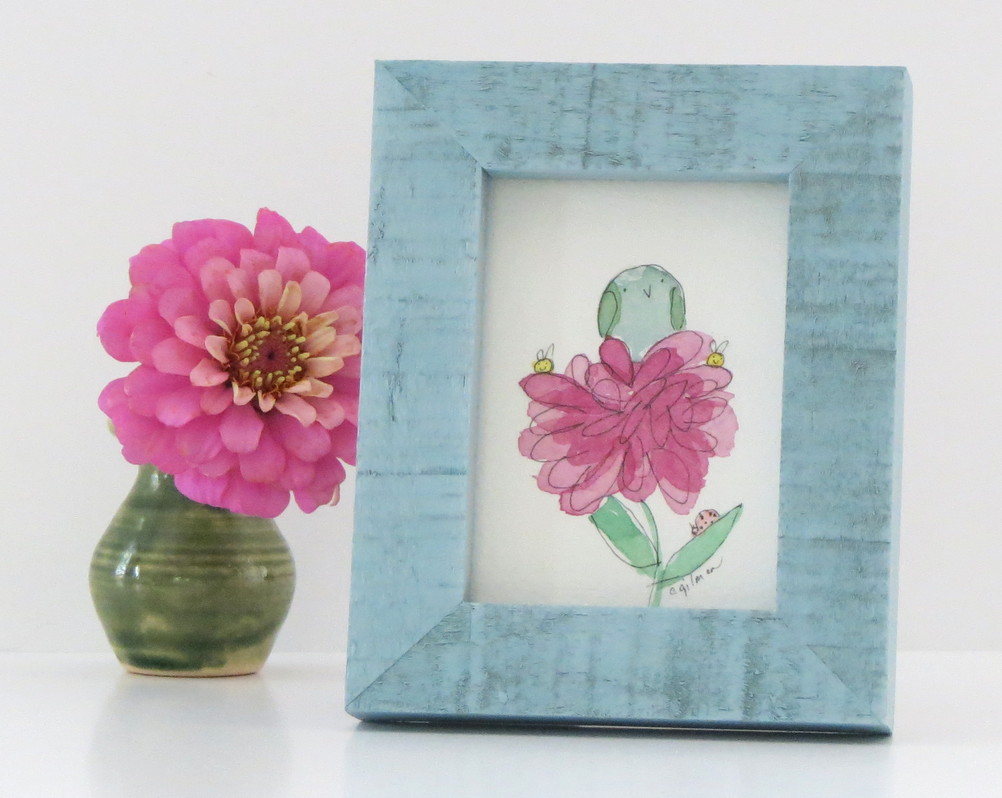 Artist who paints birds.  Cute bird paintings.  Imaginary garden with cute birds.  Fanciful garden.  Watercolors of birds.  