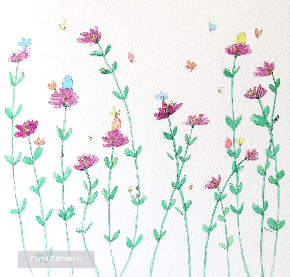 Painting with cute birds and flowers.  