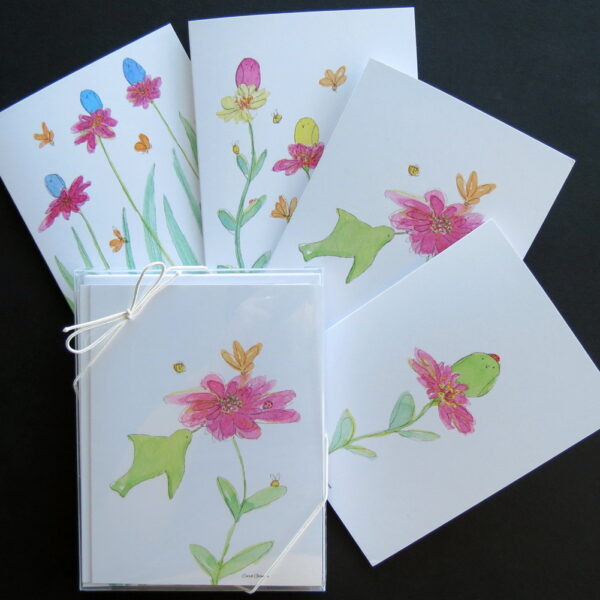 Summer note cards with birds and flowers