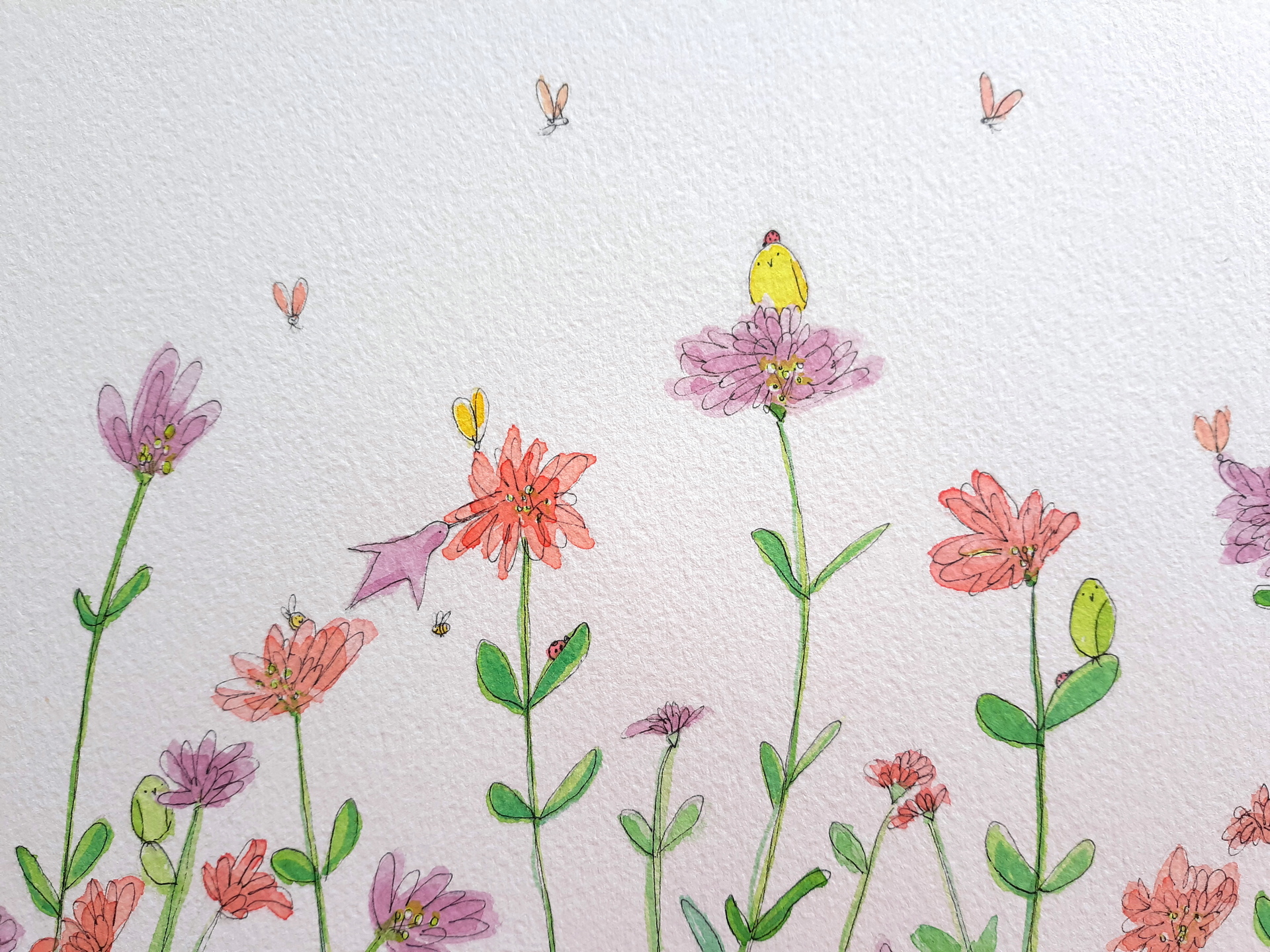 Painting of cute birds and flowers